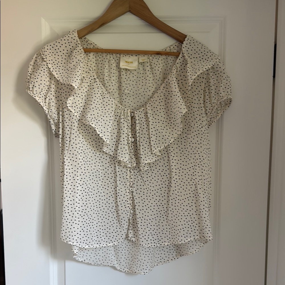 Maeve Cream and Black Polka Dot Ruffle Blouse